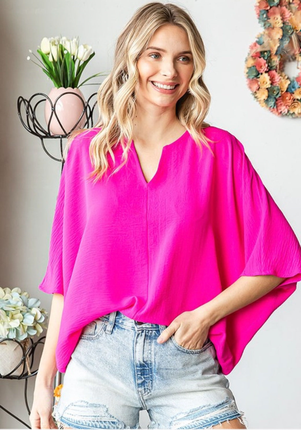 Hot Pink V-Neck