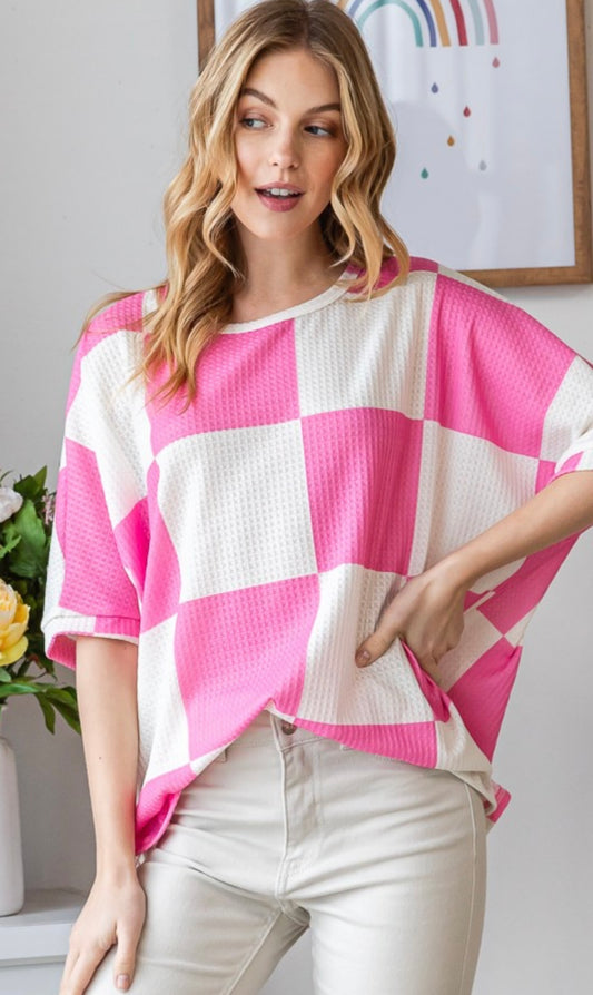 Pink checkered oversized top